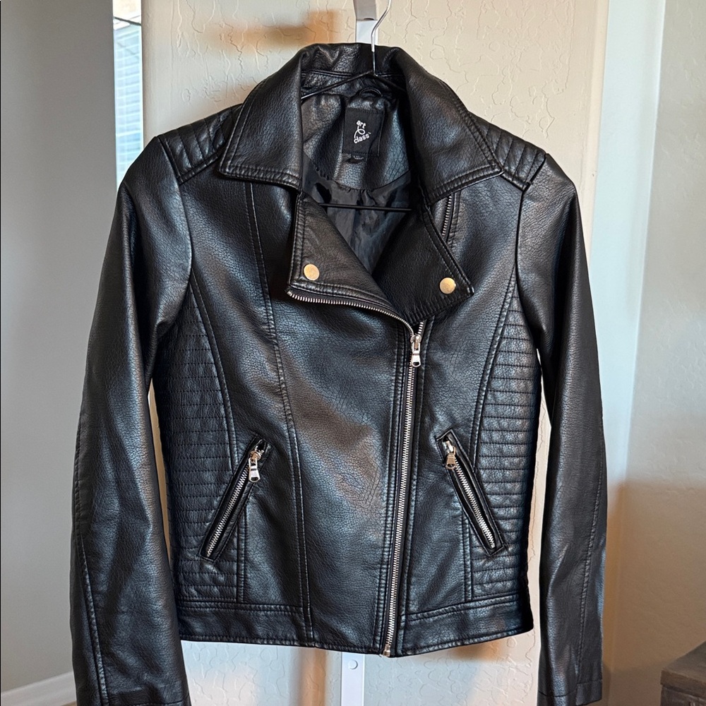 Art Class Black Faux Leather Jacket with Quilted Details